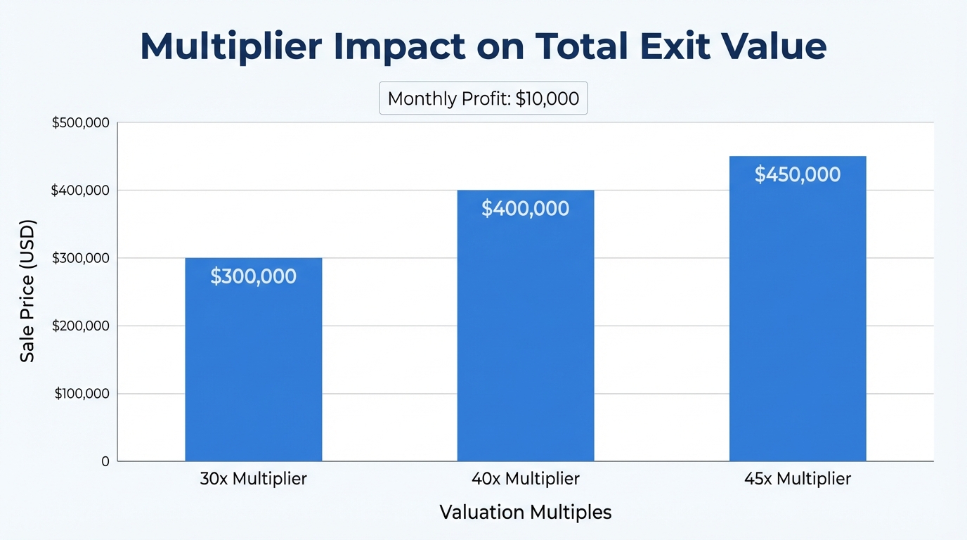 Visualization of how monthly profit multiples dictate the final sale price.