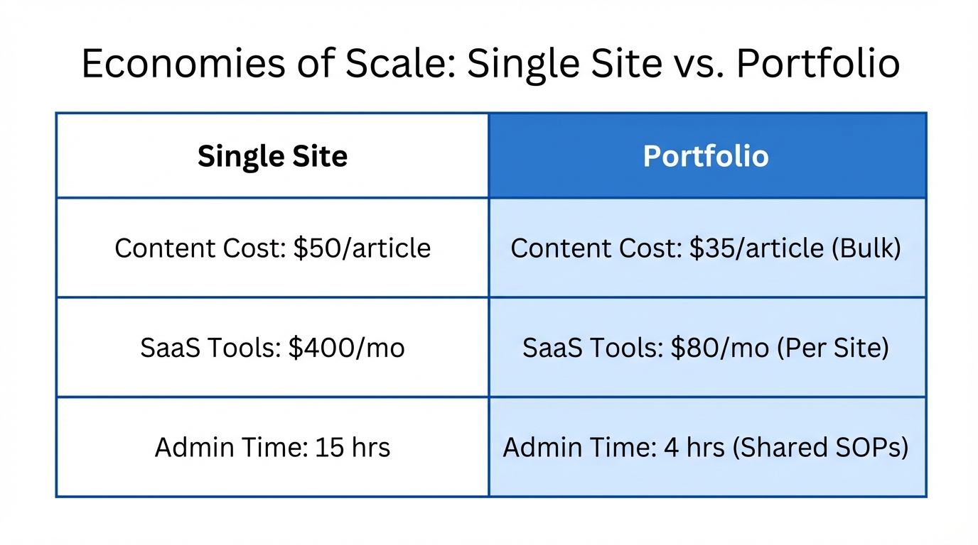 Comparison of operating costs between single sites and portfolio models.