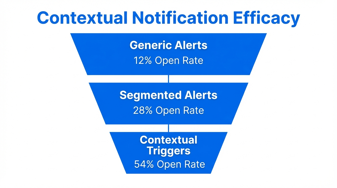 Funnel showing increased conversion rates for context-specific mobile notifications.