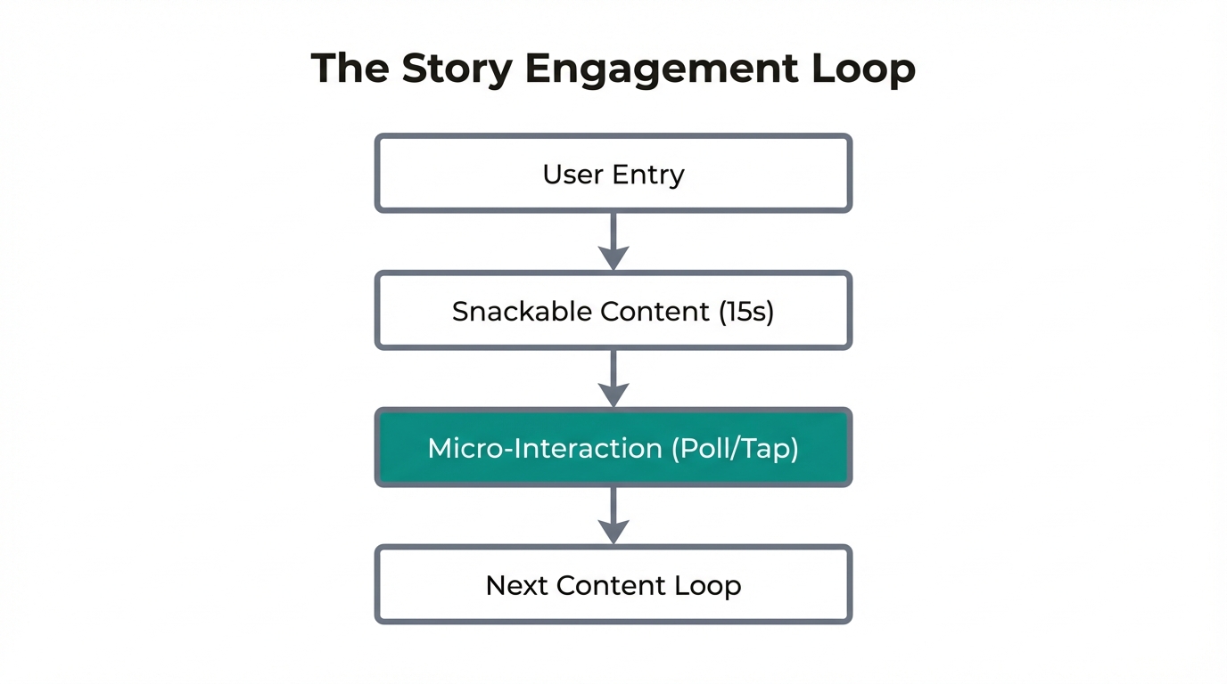 Flowchart showing the engagement loop modeled after Instagram Stories.