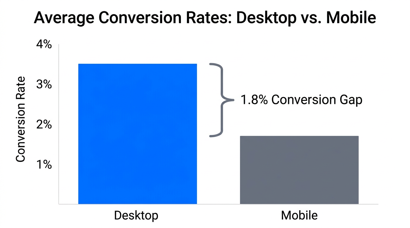 A comparison showing the 1.8% conversion gap between devices.
