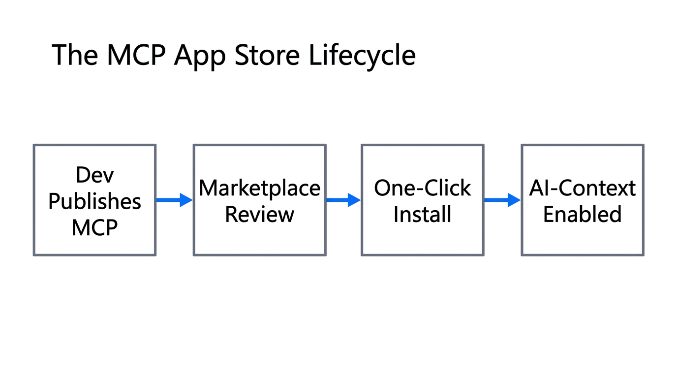 The lifecycle of an MCP application from development to installation.