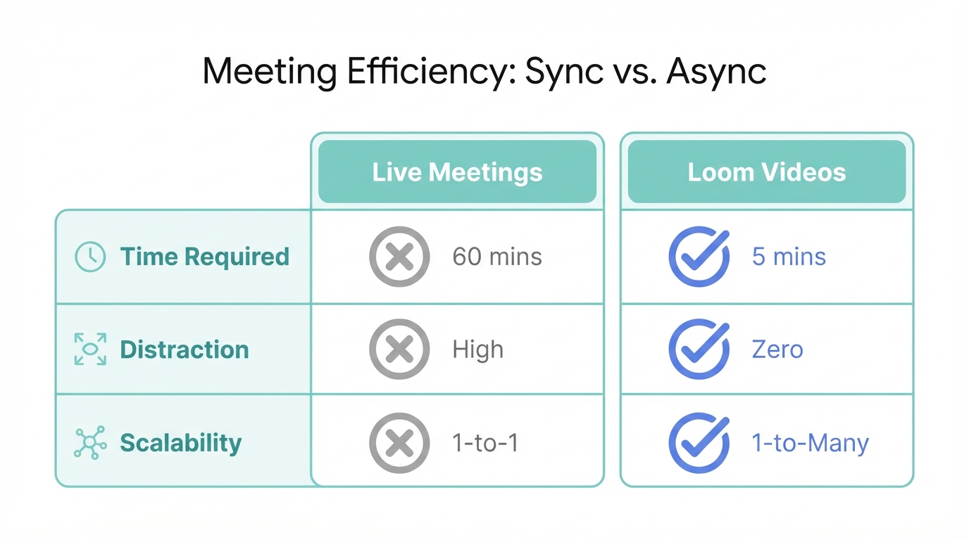 Comparison of traditional live meetings versus asynchronous video communication.