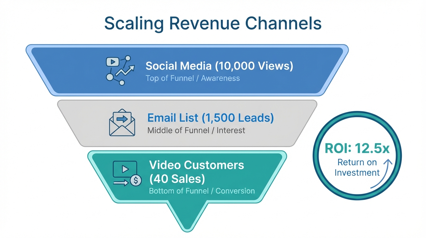 Conversion funnel showing lead distribution to final video sales.