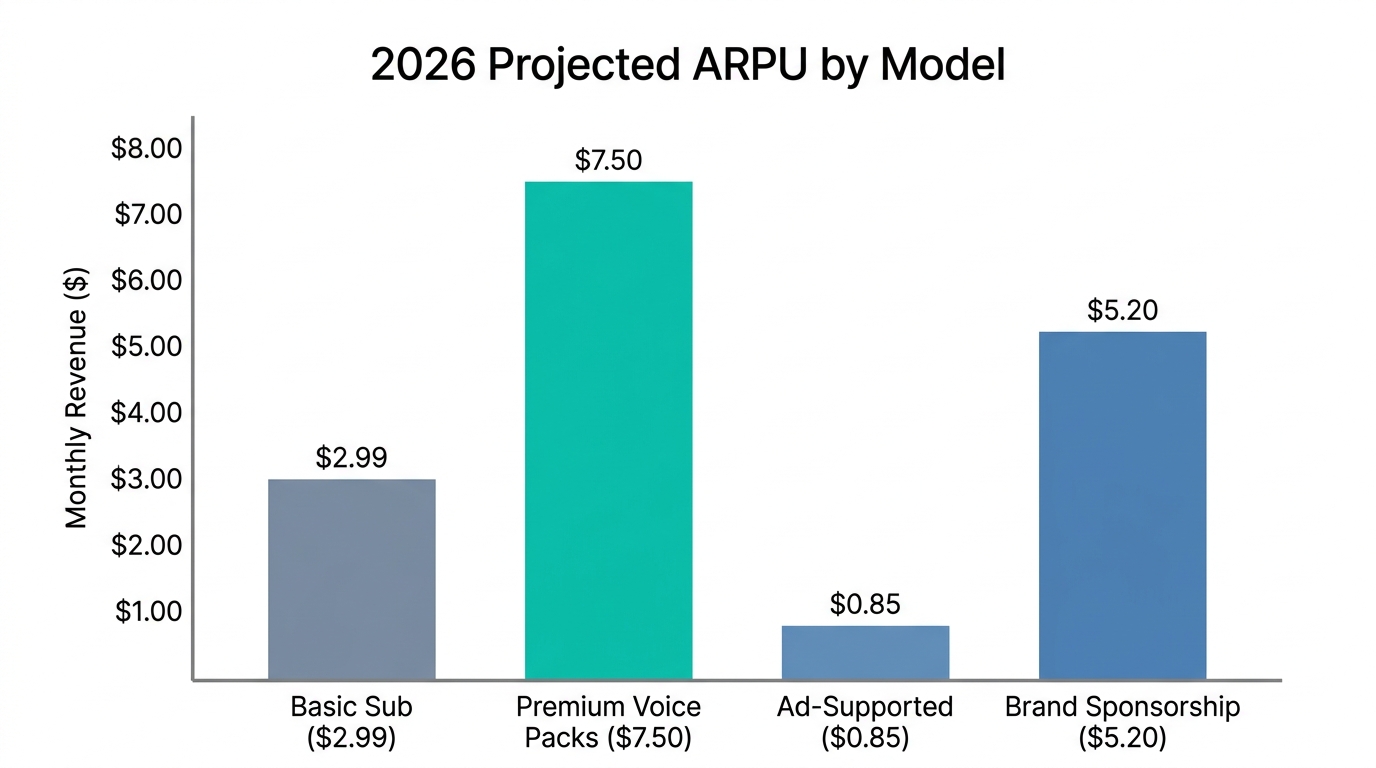 Comparison of 2026 monetization models by projected revenue per user.