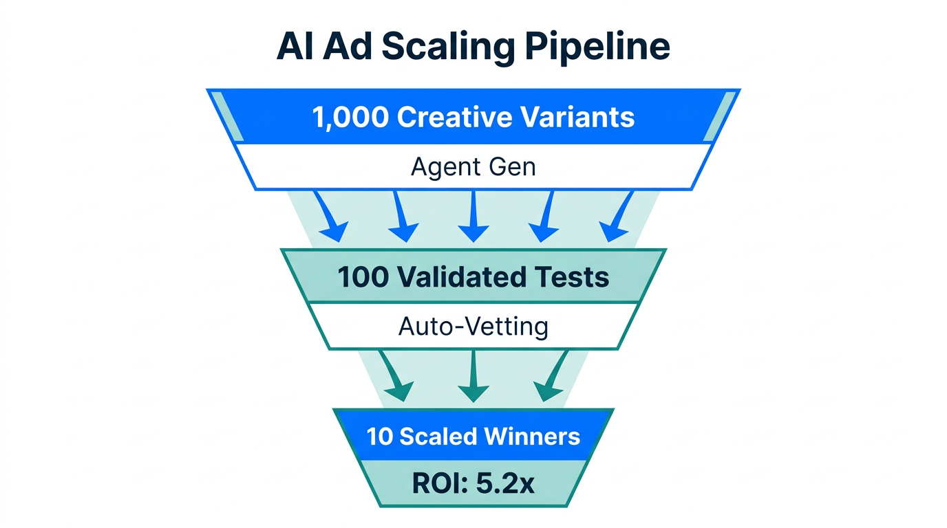 Funnel illustrating the reduction from 1,000 variants to 10 winners.