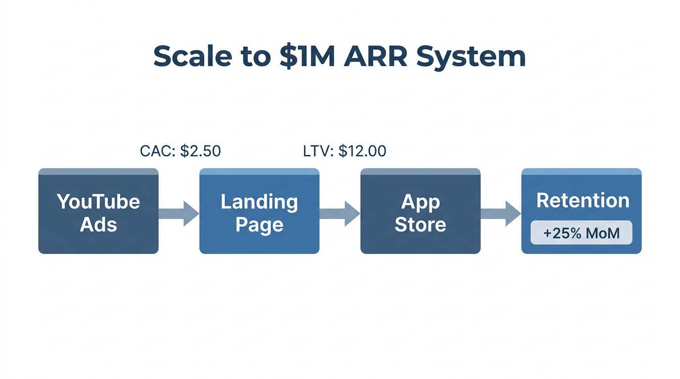 Performance marketing workflow for scaling apps to $1M ARR.