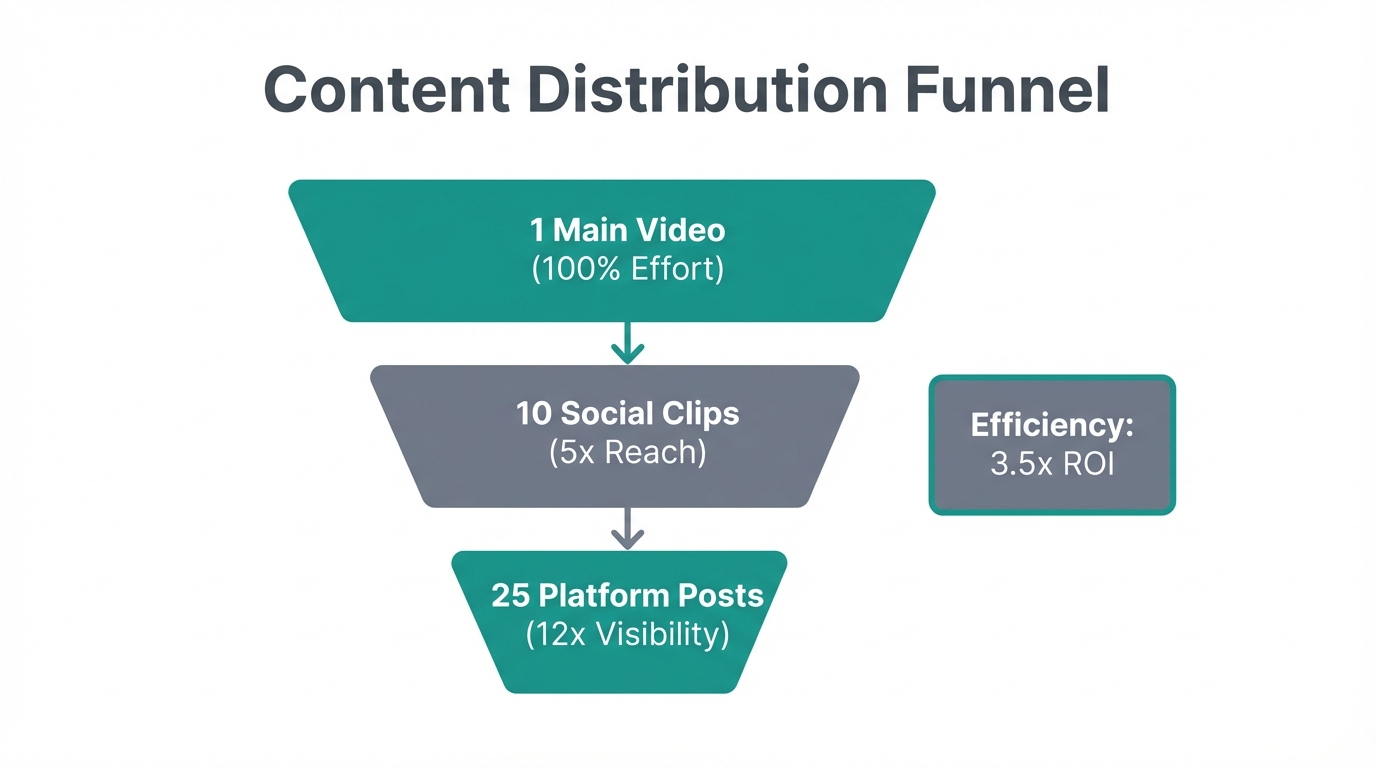 Funnel showing how one video scales into multiple social touchpoints.