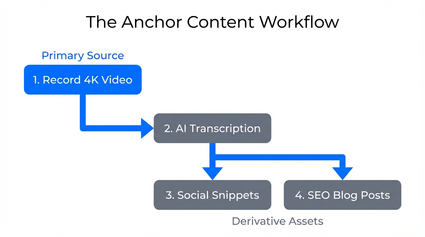 Step-by-step workflow for transforming a single anchor video into assets.