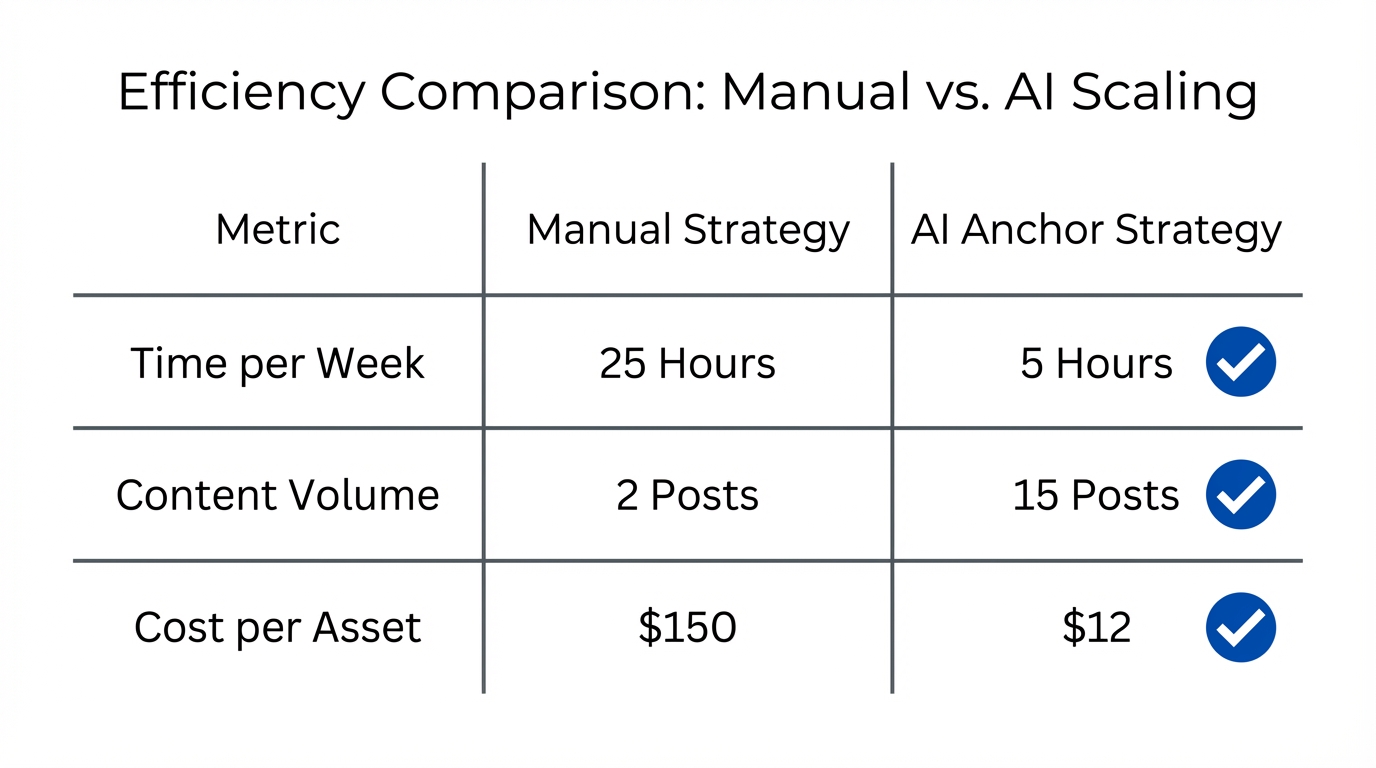 Comparison table showing the time and cost benefits of AI scaling.