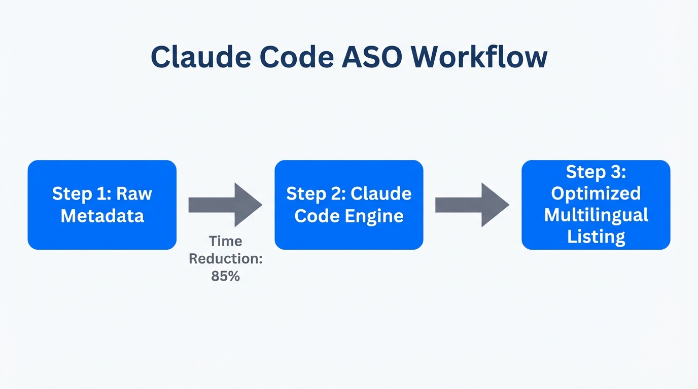 Workflow showing how Claude Code automates multilingual ASO listing generation.