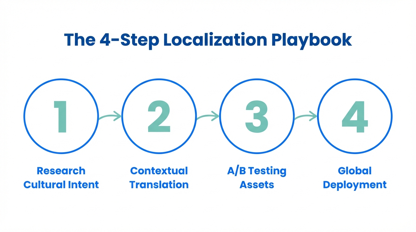 The four-step framework for implementing a global app localization strategy.