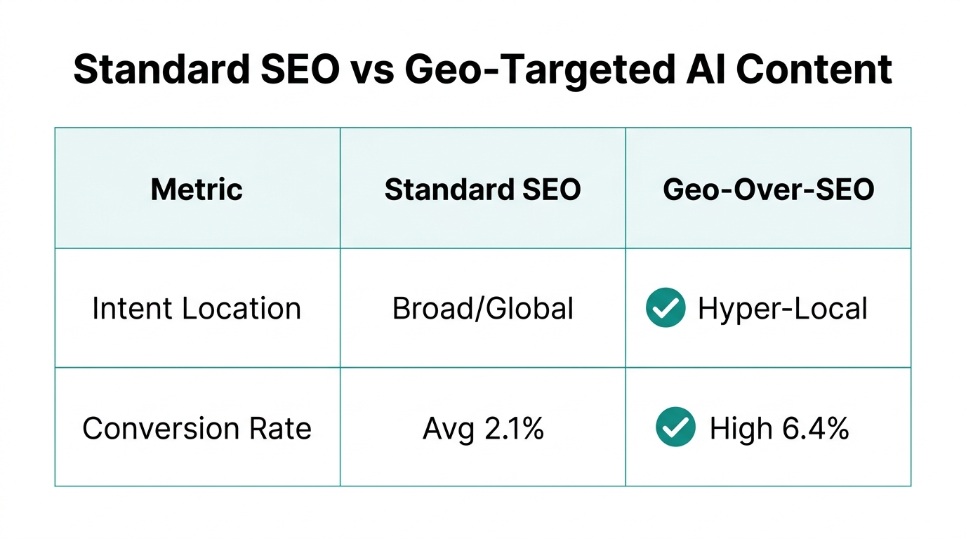 Data comparison showing higher performance of geo-targeted product content.