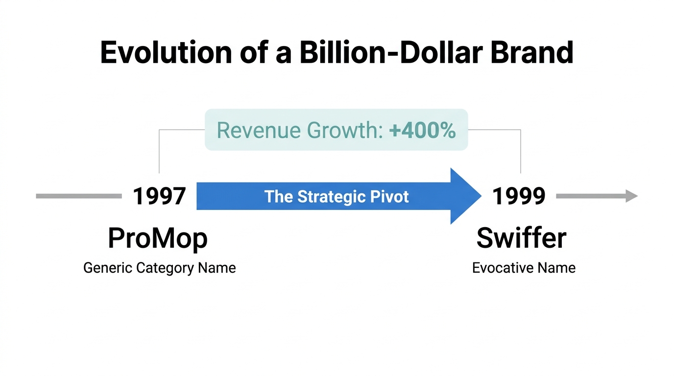 Timeline of the strategic pivot from generic naming to evocative branding.