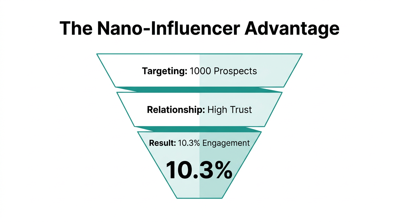 Marketing funnel highlighting high engagement rates of nano-influencers.