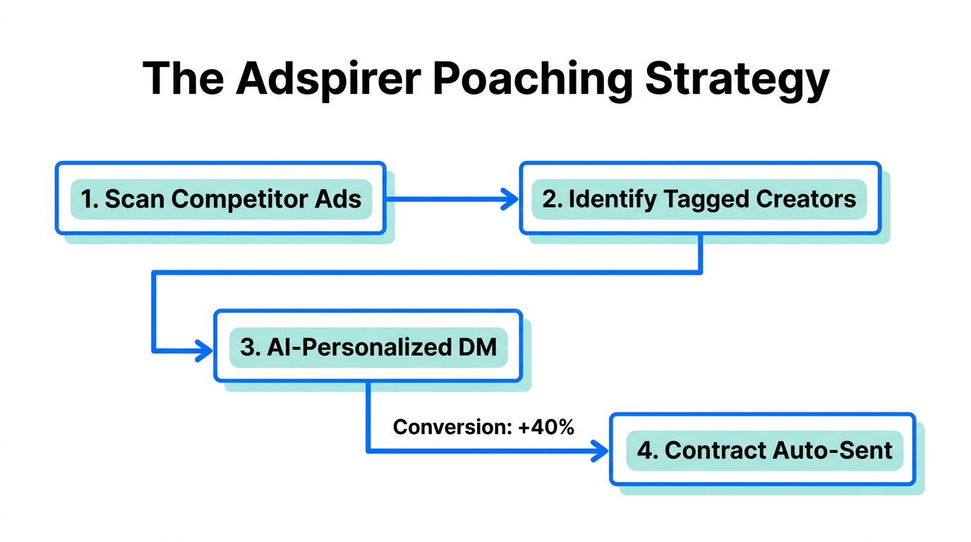 The automated workflow for identifying and recruiting competitor influencers.