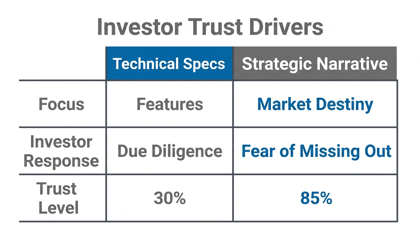 Comparison of investor engagement: technical specifications versus strategic narrative.
