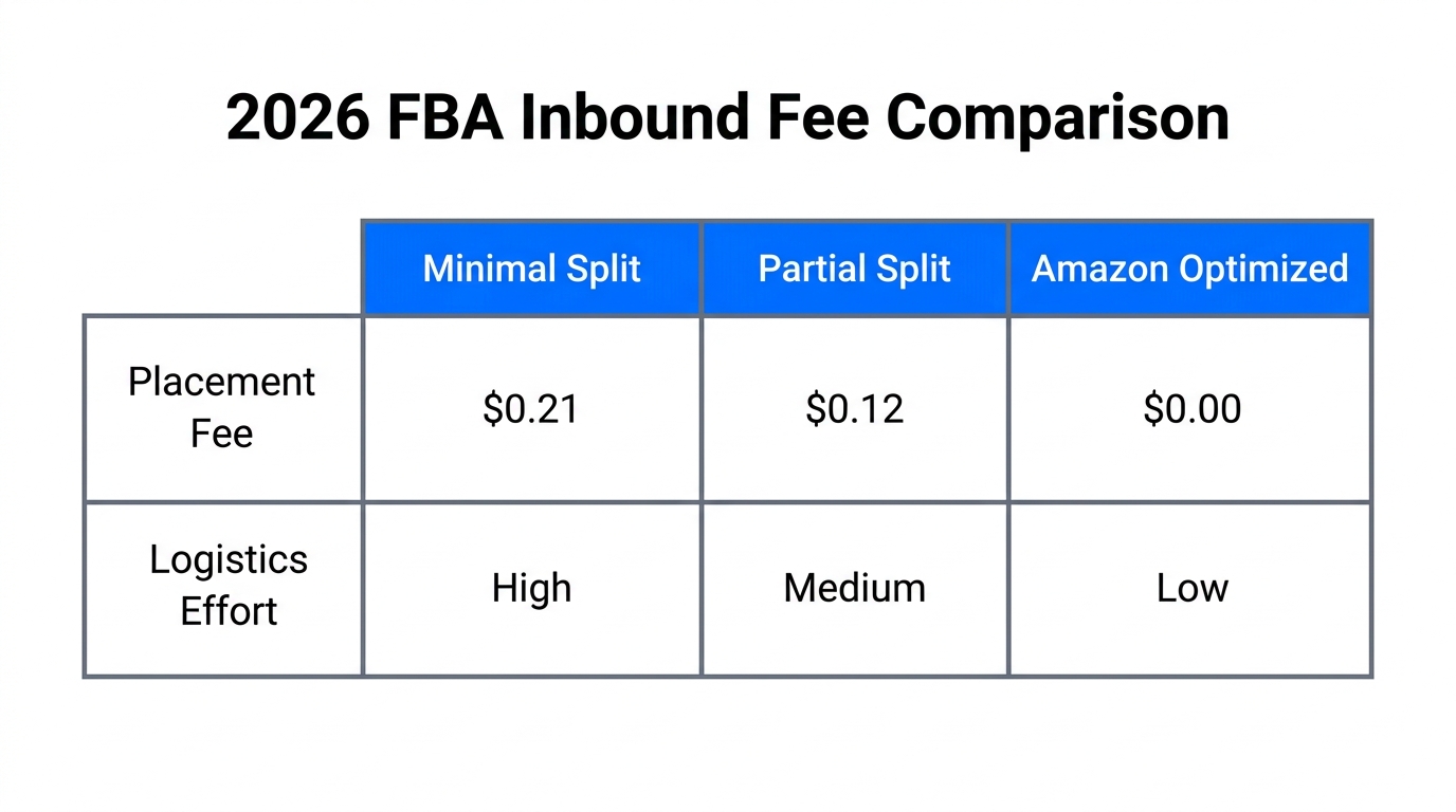 Comparison of 2026 Amazon inbound placement fee tiers and costs.