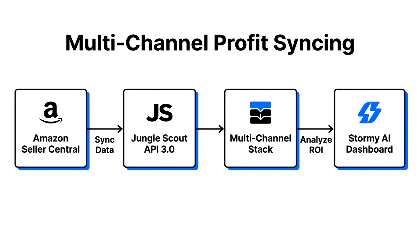 Workflow of data syncing from Amazon to profit monitoring tools.