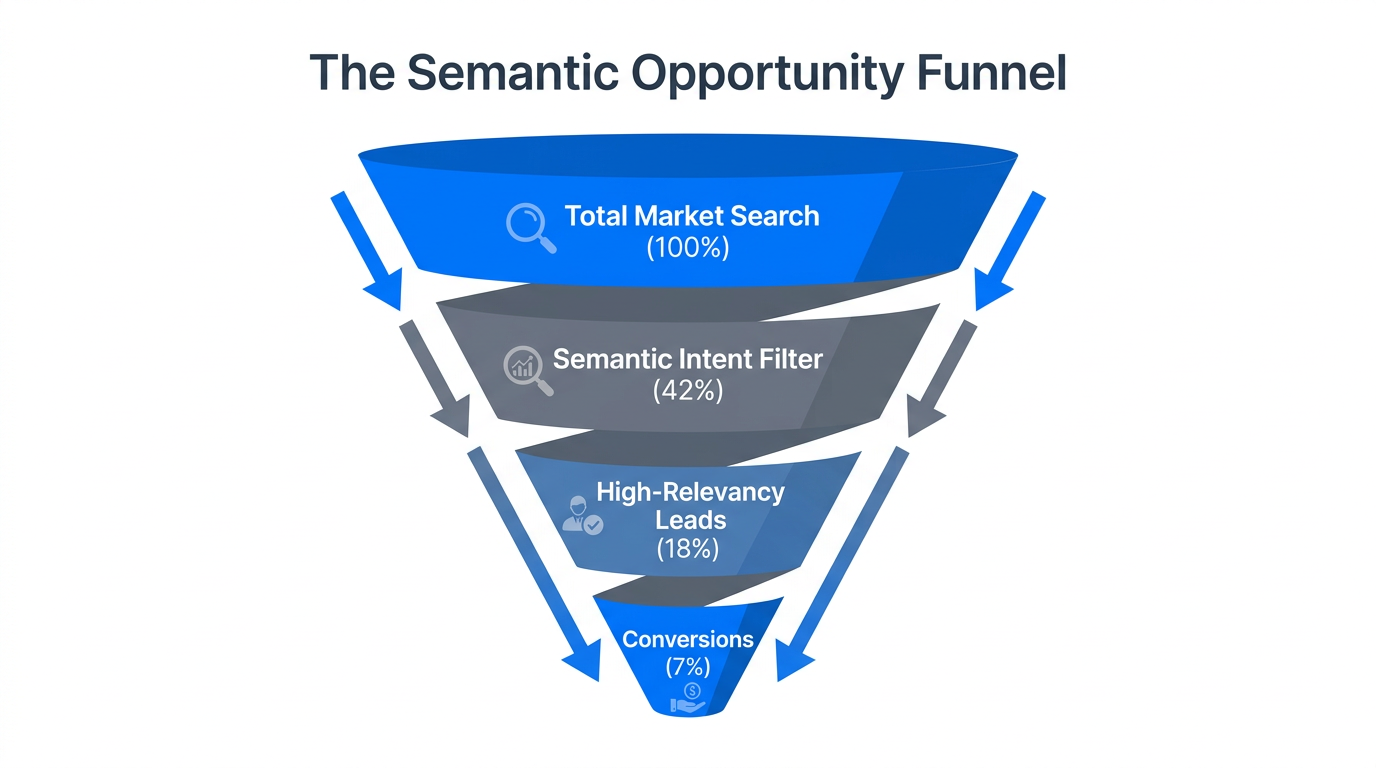 Funnel visualizing the conversion path from total volume to semantic intent.