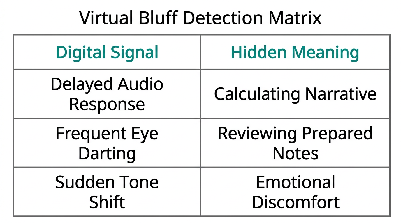 Identifying common digital indicators of bluffing during remote founder negotiations.