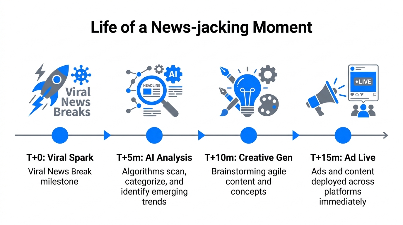 The 15-minute lifecycle from viral event to live reactive ad.
