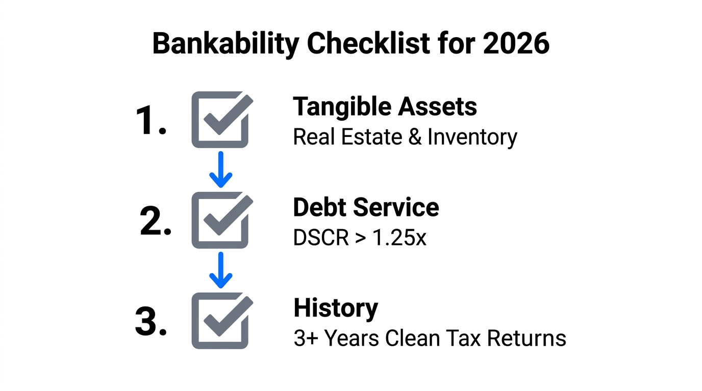 Essential criteria used to identify businesses that qualify for bank financing.