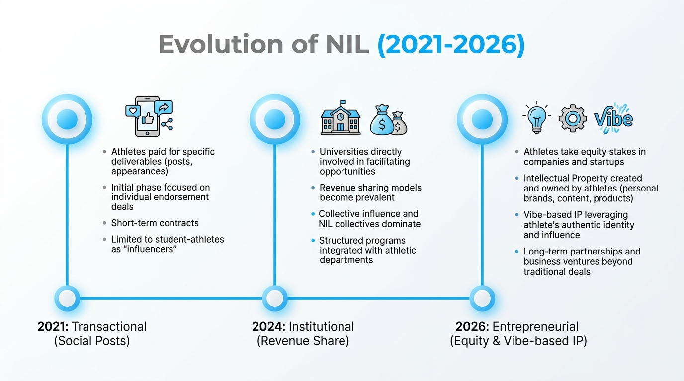 The transition from transactional NIL deals to entrepreneurial equity models.