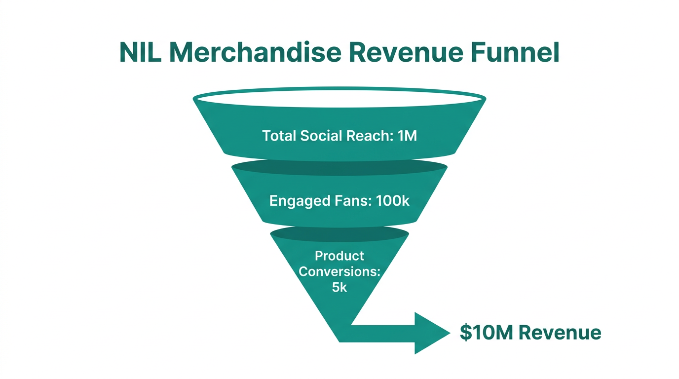 Revenue funnel showing the path from social reach to sales.