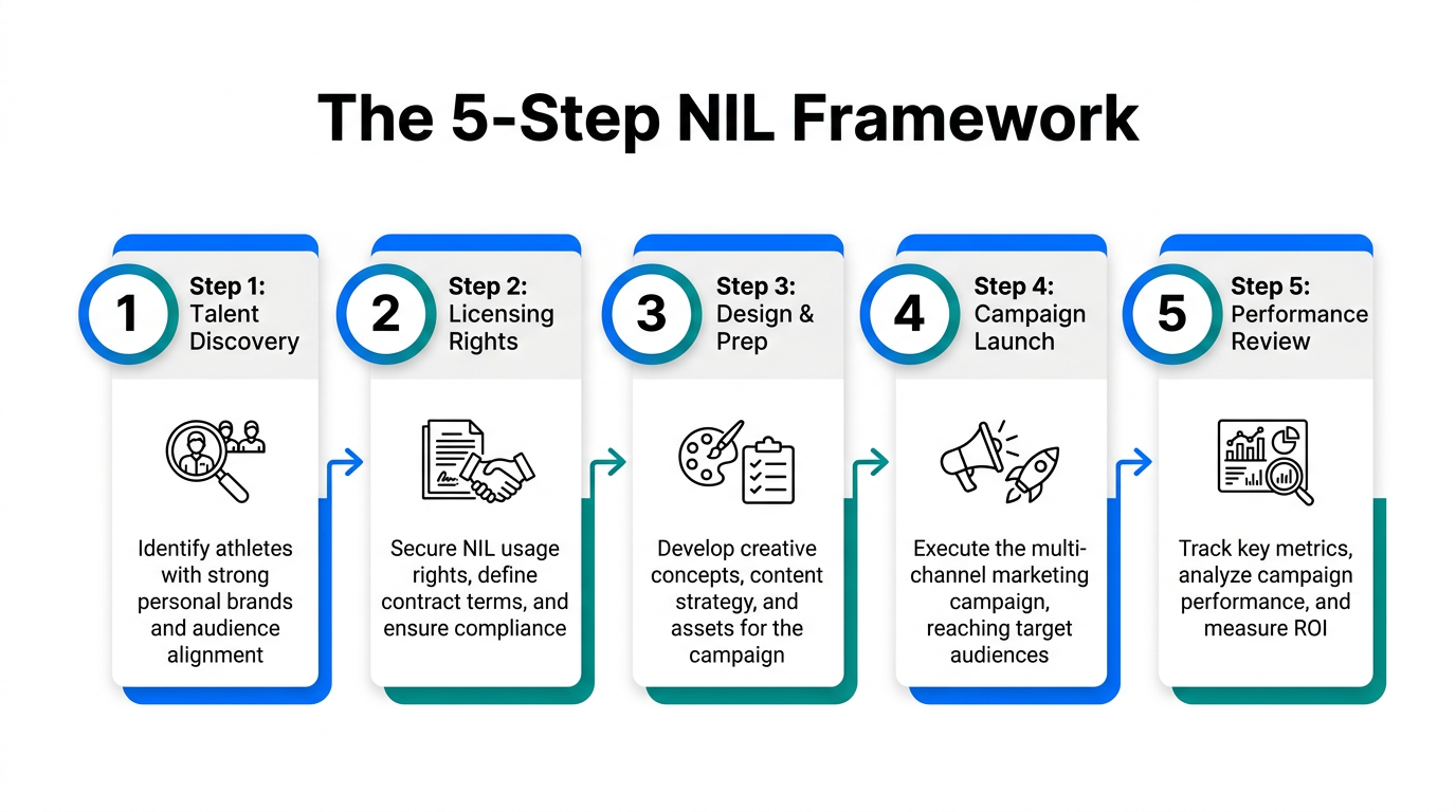 Step-by-step framework for launching an NIL marketing campaign.