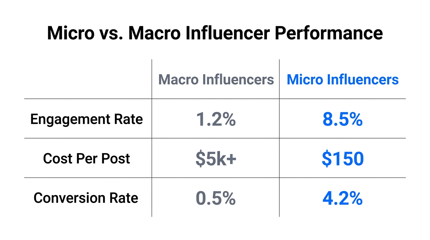 Performance data comparing macro and micro influencer efficiency.