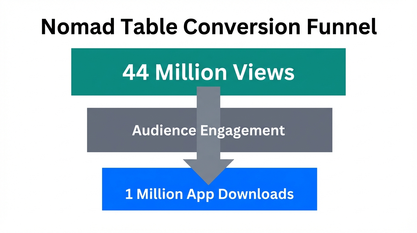 Growth funnel showing the conversion from 44M views to downloads.