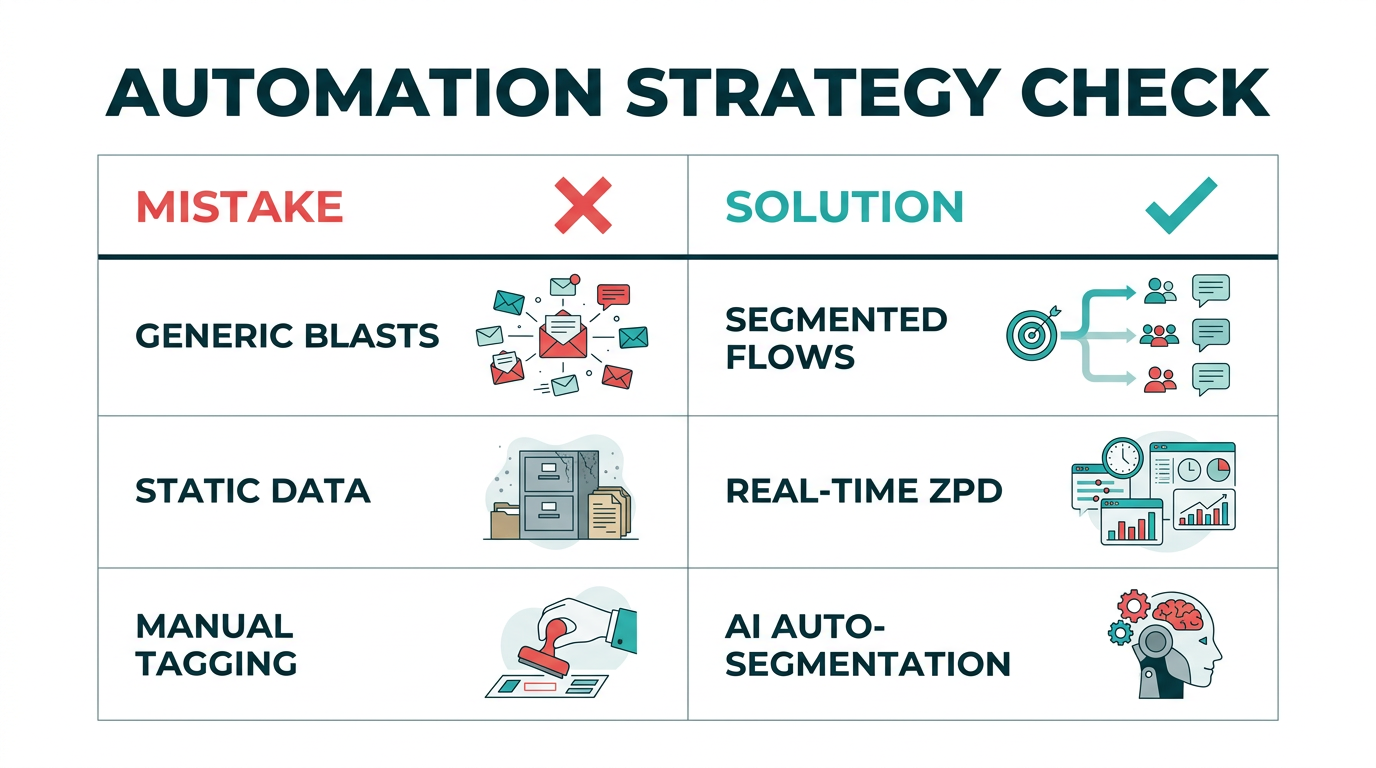 Comparison of common automation mistakes versus optimized AI solutions.