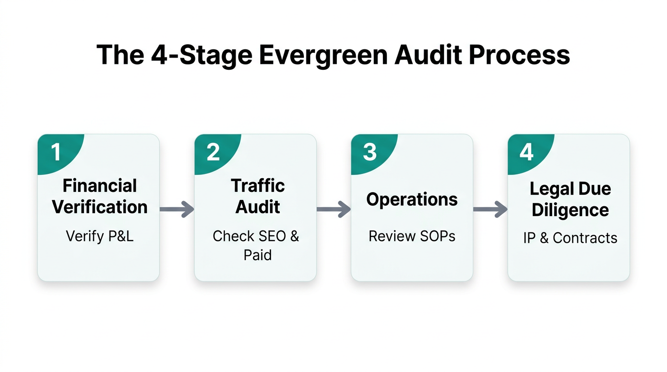 Workflow for conducting a comprehensive evergreen audit before an exit.