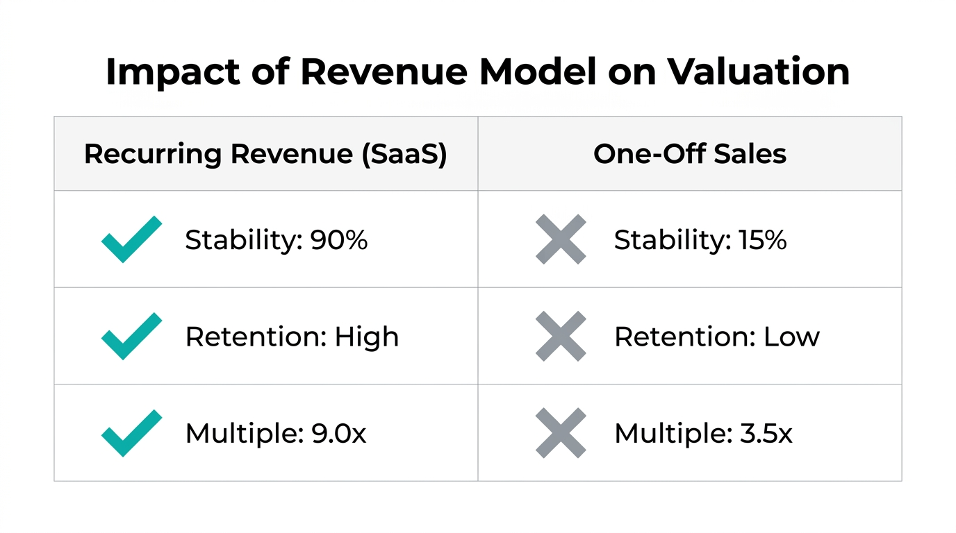 Comparison of valuation impact between recurring and one-off revenue models.