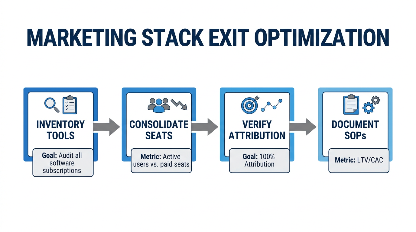 Optimization flow for preparing a marketing tech stack for acquisition.