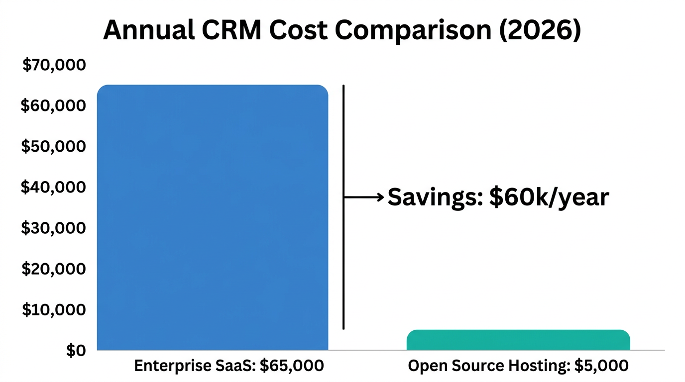 Comparison of annual costs between enterprise SaaS and open source CRMs.
