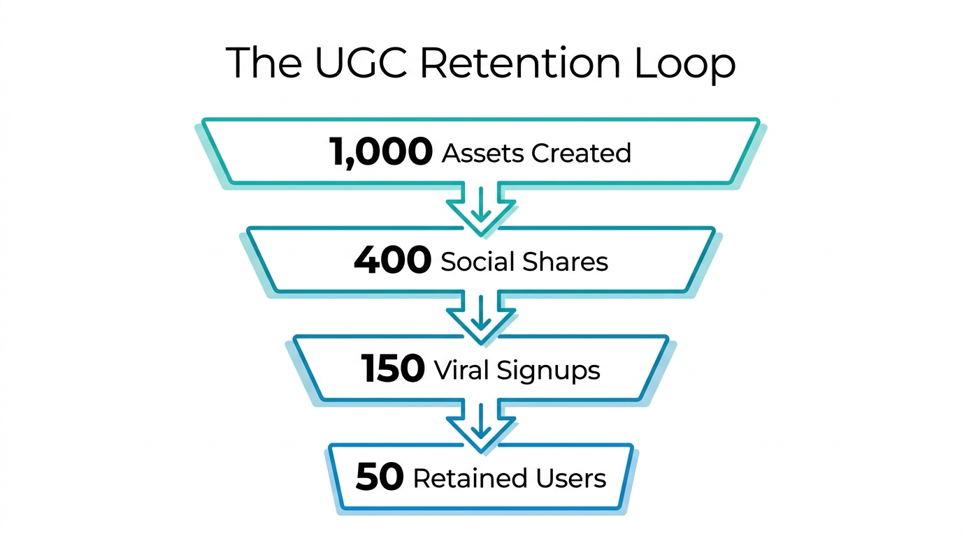 Funnel showing the impact of user-generated content on retention.