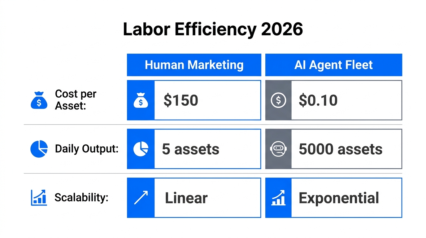 Comparison of human versus AI labor efficiency and cost metrics.