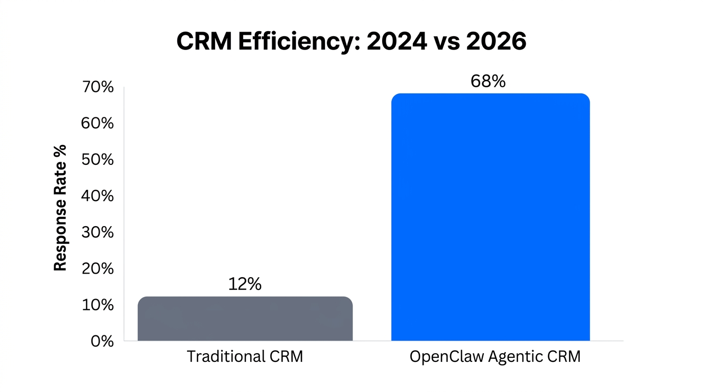Comparison of response rates between traditional and agentic CRM systems.