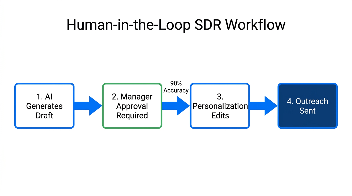 Workflow diagram for human-supervised AI sales outreach.