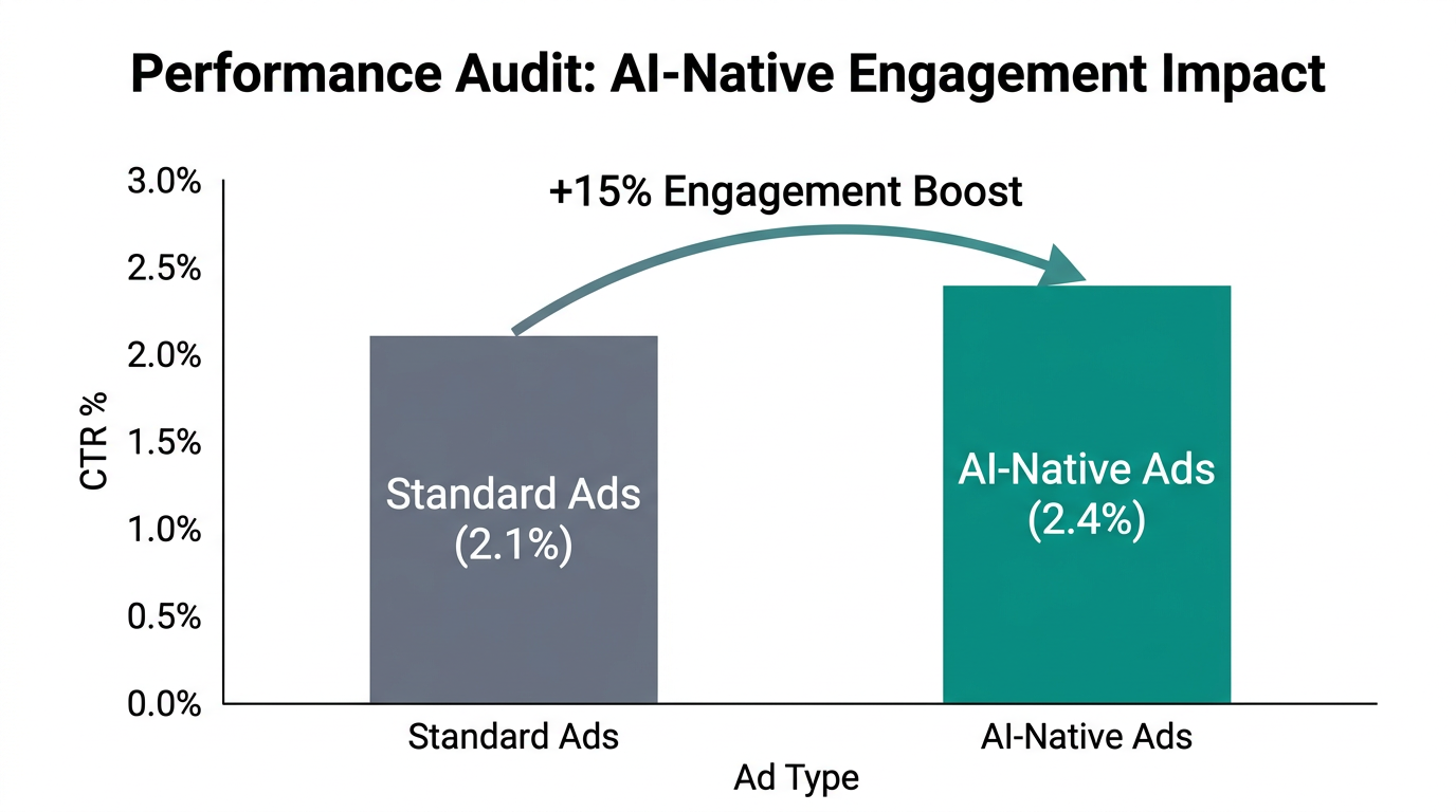 Bar chart demonstrating a 15% increase in click-through rates with AI-native ads.