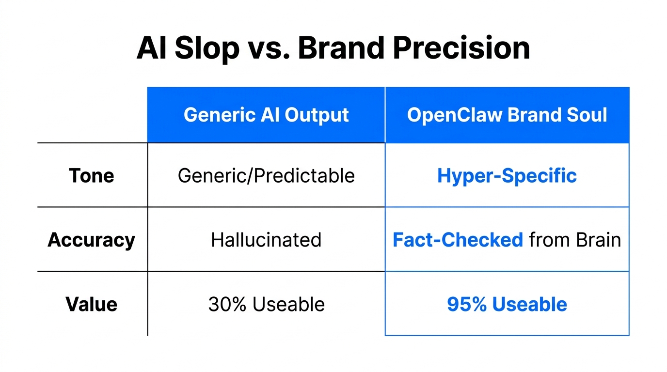 Comparing standard AI outputs against brand-personalized OpenClaw results.