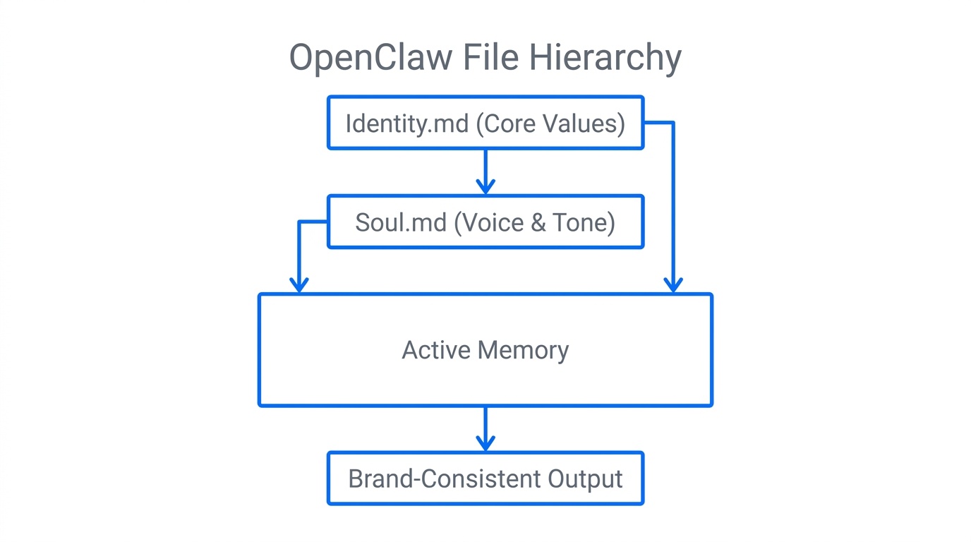 The structural relationship between Identity, Soul, and Memory files in OpenClaw.