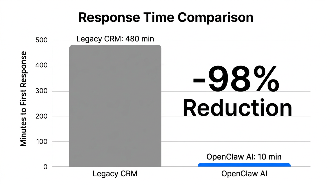 Response time comparison between legacy systems and OpenClaw AI agents.