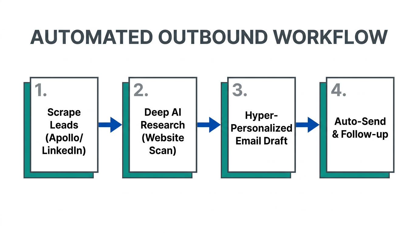 The four-step automated outbound process utilized by OpenClaw SDRs.