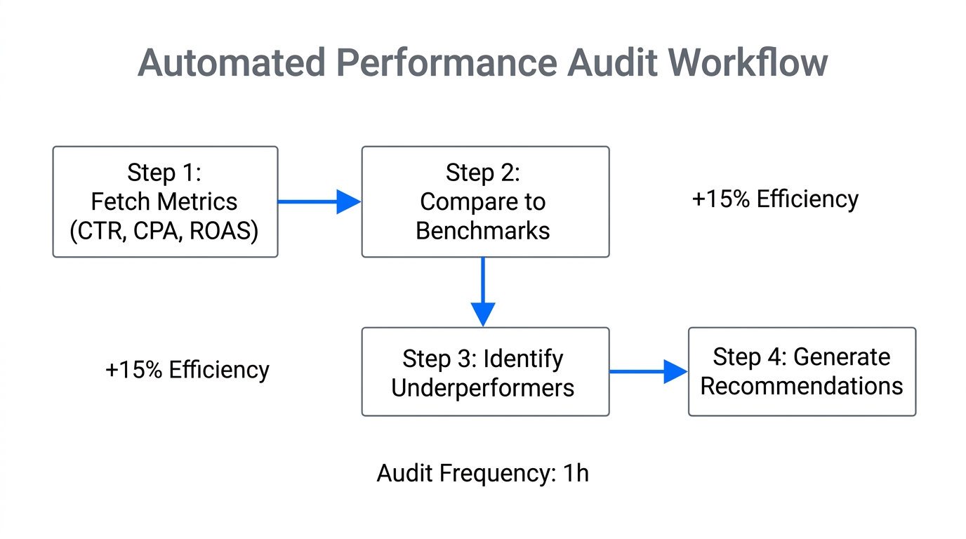 The four-step automated auditing cycle for Google Ads performance.