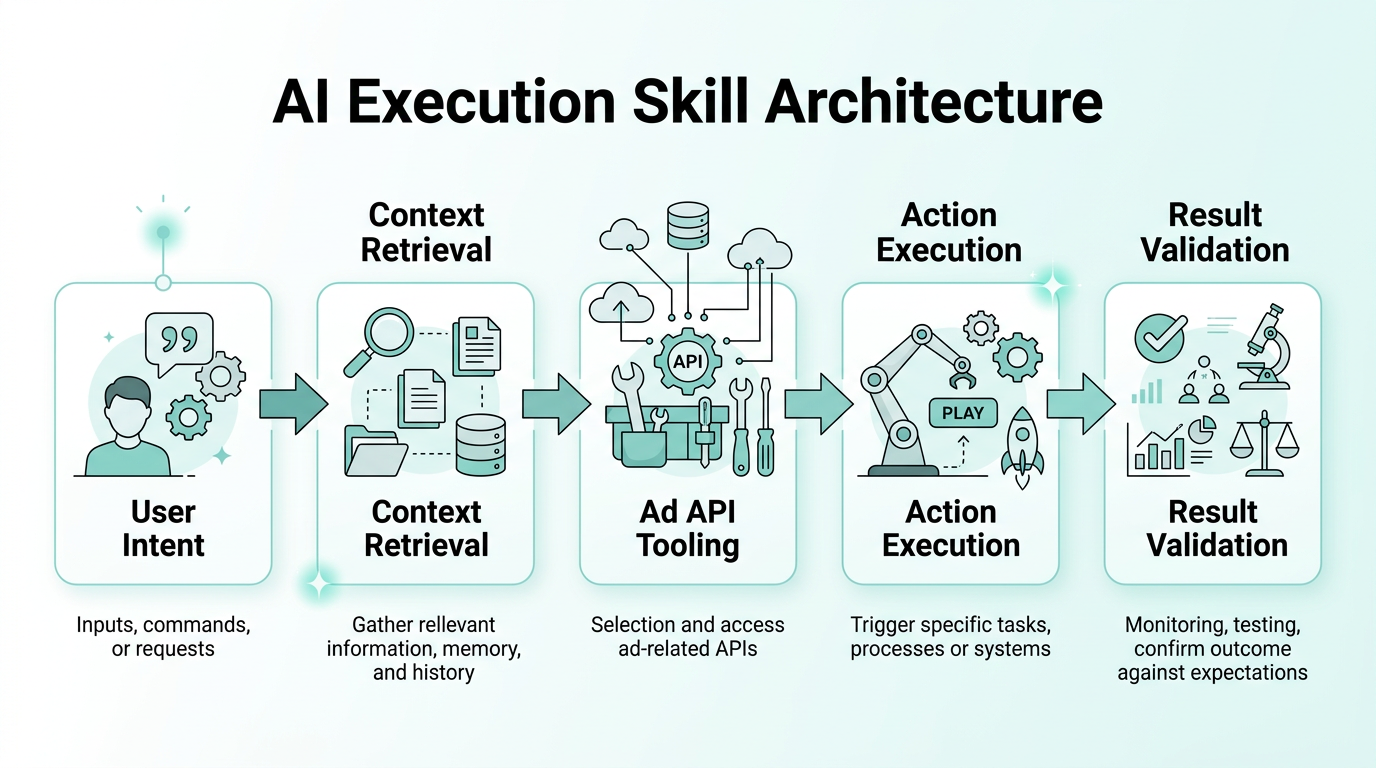 The internal workflow of an autonomous AI agent managing Google Ads.