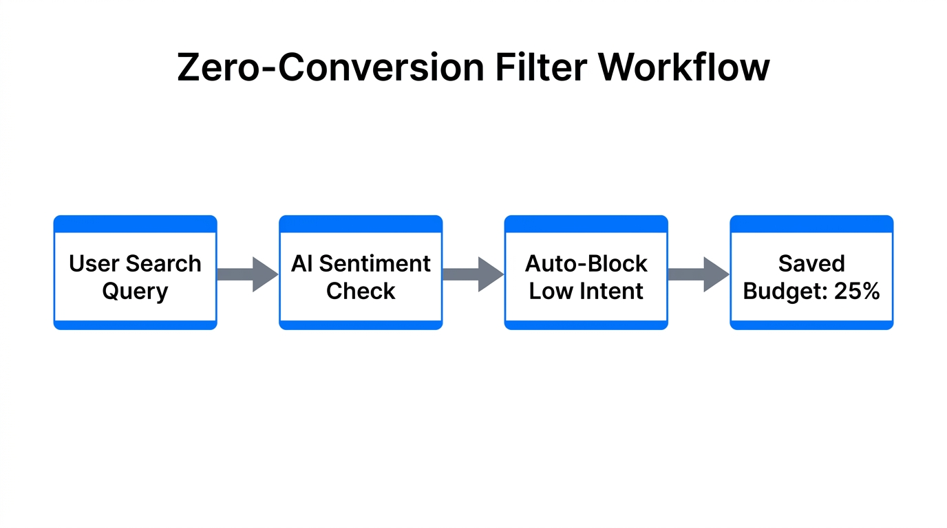 Workflow for automatically filtering non-converting search queries to save budget.