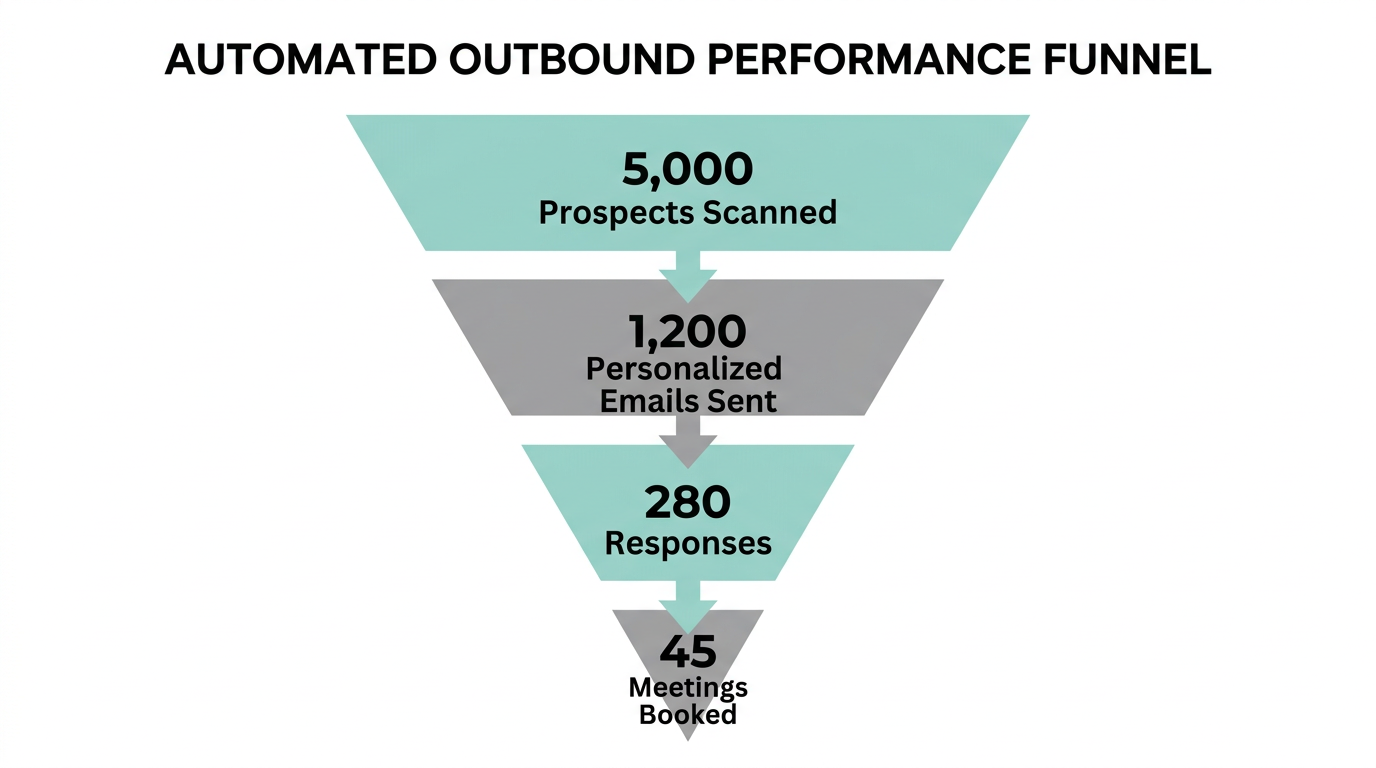 Typical sales funnel metrics for an automated outbound campaign.
